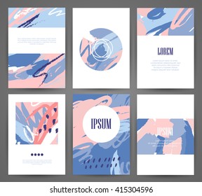 Set of brochures with hand drawn design elements. Vector templates. Trendy backgrounds, patterns and textures.