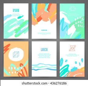Set of brochures with hand drawn design elements. Vector templates. Trendy backgrounds, patterns and textures.