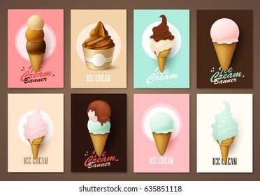 Set of brochures with ice cream. Vector templates. Backgrounds with ice cream.