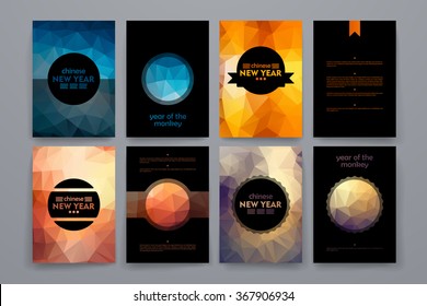 Set of brochures in poligonal style on Chinese New Year theme