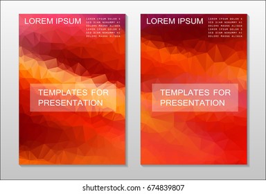 A set of brochures from red polygons. Vector