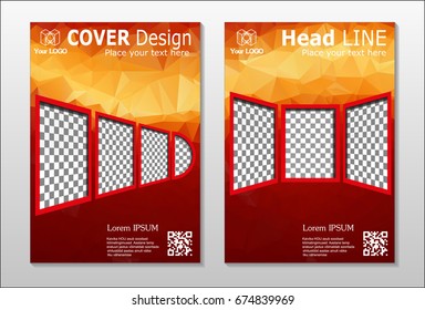 A set of brochures from red polygons. Vector