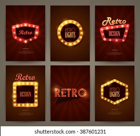 Set of brochures in retro style. Vector illustration. Retro light frames.