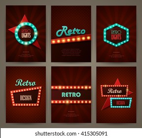 Set of brochures in retro style. Vector illustration. Retro light frames.