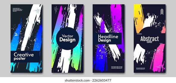 Set of brochures with scratches and splash. Design for poster, brochure, booklet, cover. Gradient paint with dark backdrop and white scratches. 