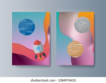 Set of brochures for space exploration and gravity research. Vector illustration