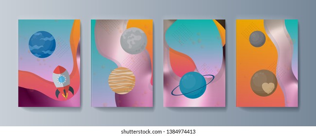 Set of brochures for space exploration and gravity research. Vector illustration