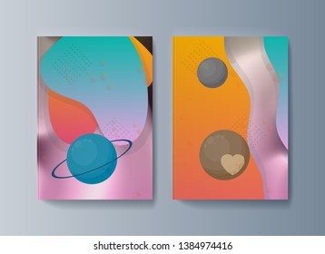Set of brochures for space exploration and gravity research. Vector illustration