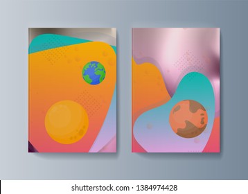 Set of brochures for space exploration and gravity research. Vector illustration