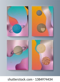 Set of brochures for space exploration and gravity research. Vector illustration