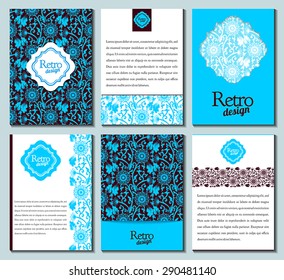 Set of brochures. Vintage creative cards. Retro patterns for Posters, Flyers and Banner Designs. Ideal for Save The Date, baby shower, birthday