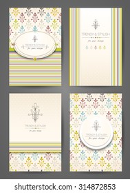 Set of brochures in vintage style. Creative cards. Vector design templates. 
