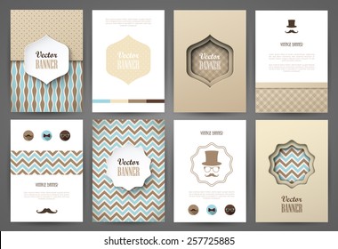 Set of brochures in vintage style. Vector design templates. Vintage frames and backgrounds.