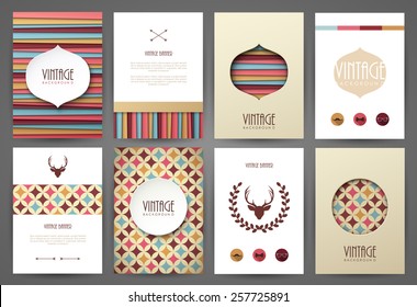 Set of brochures in vintage style. Vector design templates. Vintage frames and backgrounds.