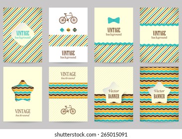 Set of brochures in vintage style. Vector design templates. Vintage frames and backgrounds.