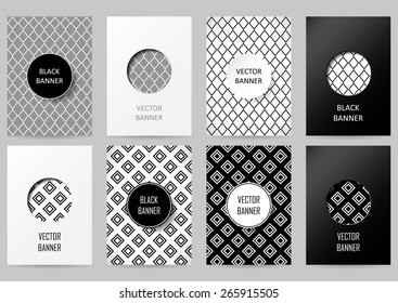 Set of brochures in vintage style. Vector design templates. Vintage frames and backgrounds. Black and white card. Rhombus