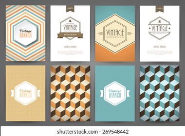 Set of brochures in vintage style. Vector design templates. Vintage frames and backgrounds.