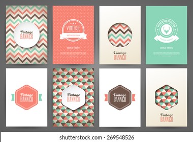 Set of brochures in vintage style. Vector design templates. Vintage frames and backgrounds.
