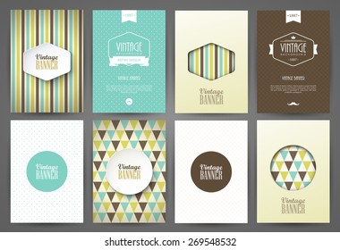 Set of brochures in vintage style. Vector design templates. Vintage frames and backgrounds.