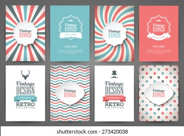 Set of brochures in vintage style. Vector design templates. Vintage frames and backgrounds.