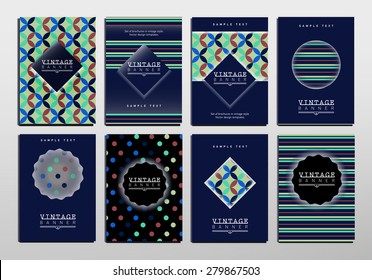 Set of brochures in vintage style. Vector design templates. Vintage frames and backgrounds. Can be used for cafe, sweet-shop, pastry shop, bakery,coffee house, barroom, luncheonette, circus