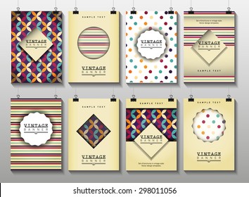 Set of brochures in vintage style. Vector design templates. Vintage frames and backgrounds. Can be used for cafe, sweet-shop, pastry shop, bakery,coffee house, barroom, luncheonette, circus
