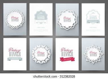 Set of brochures in vintage style. Vector design templates. Vintage frames and backgrounds.