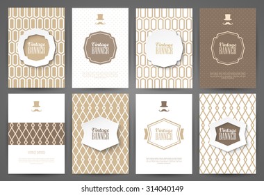 Set of brochures in vintage style. Vector design templates. Vintage frames and backgrounds.