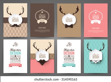 Set of brochures in vintage style. Vector design templates. Vintage frames and backgrounds.