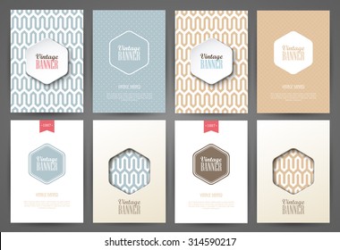 Set of brochures in vintage style. Vector design templates. Vintage frames and backgrounds.