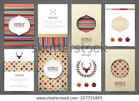 Set of brochures in vintage style. Vector design templates. Vintage frames and backgrounds.