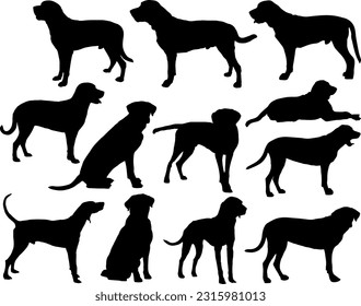 Set of Broholmer Dogs Silhouette