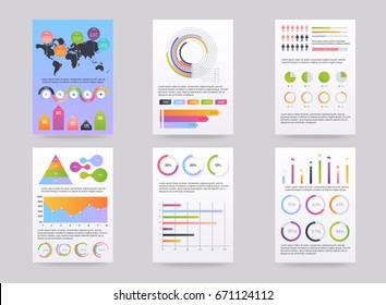 Set of  brohucres with infographic elements in modern flat style. Business banner. Use in website, flyer, corporate report, presentation, advertising, marketing etc.