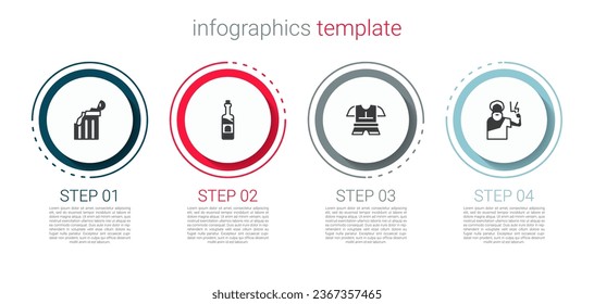Set Broken ancient column, Bottle of wine, Body armor and Zeus. Business infographic template. Vector