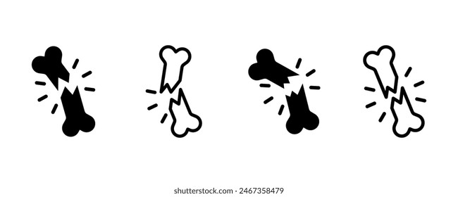 Set of broken bone vector icons. Fractured human bone. Crack or break.