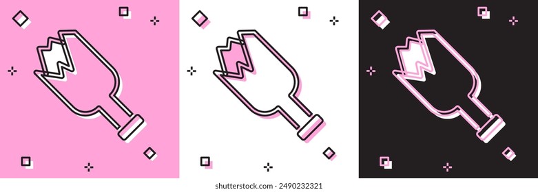 Set Broken bottle as weapon icon isolated on pink and white, black background.  Vector