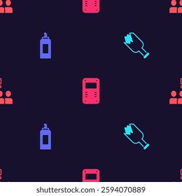 Set Broken bottle as weapon, Paint spray can, Police assault shield and Crowd protest on seamless pattern. Vector