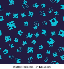 Set Broken cardboard box, Closed warehouse, Waybill and Gear with package on seamless pattern. Vector