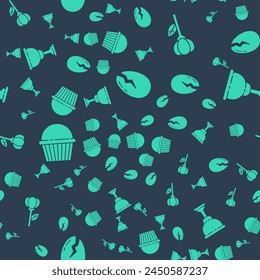 Set Broken egg, Flower tulip, Easter cake and Christian chalice on seamless pattern. Vector