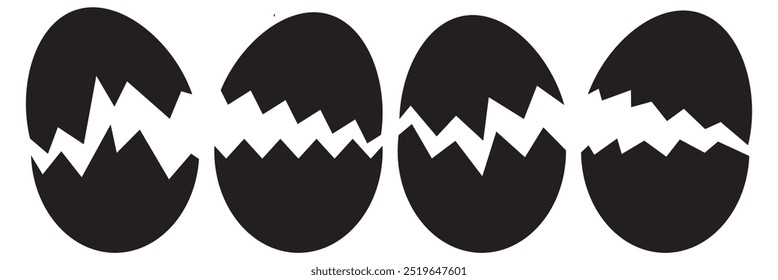 Set of broken eggs icon. Black and outline shapes of cracked egg. Broken Eggshell and cracked egg icons.