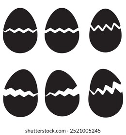 Set of broken eggs icon. Black and outline shapes of cracked egg design eps 10