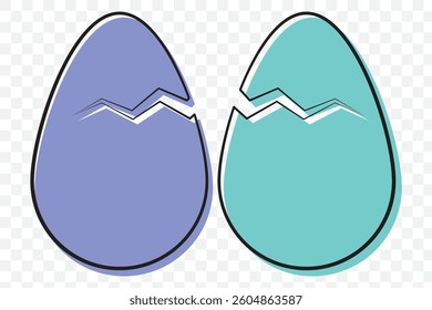 Set of broken eggs icon. Black and outline shapes of cracked egg on Transparent Background. EPS 10.