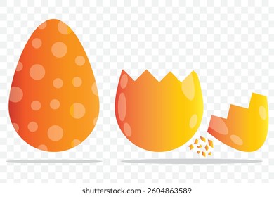 Set of broken eggs icon. Black and outline shapes of cracked egg on Transparent Background. EPS 10.