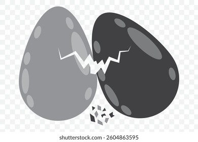 Set of broken eggs icon. Black and outline shapes of cracked egg on Transparent Background. EPS 10.