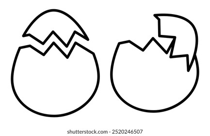 Set of broken eggs icon. Broken ester egg vector. Broken Eggshell and cracked egg icon set. Cracked egg icon. 