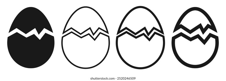 Set of broken eggs icon. Broken ester egg vector. Broken Eggshell and cracked egg icon set. Cracked egg icon. 