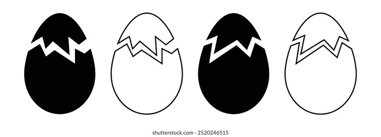 Symbol für kaputte Eier. Estereivektor gebrochen. Gebrochene Eierschale und geknacktes Eiersymbol. Knackiges Eiersymbol. 
