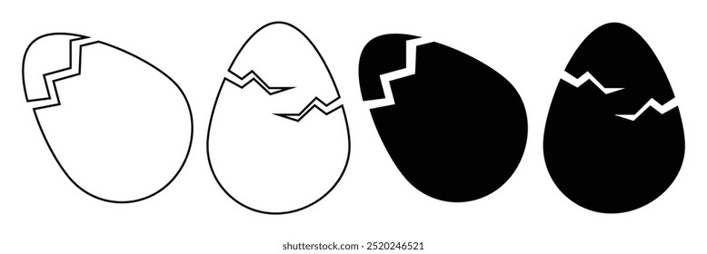 Set of broken eggs icon. Broken ester egg vector. Broken Eggshell and cracked egg icon set. Cracked egg icon. 