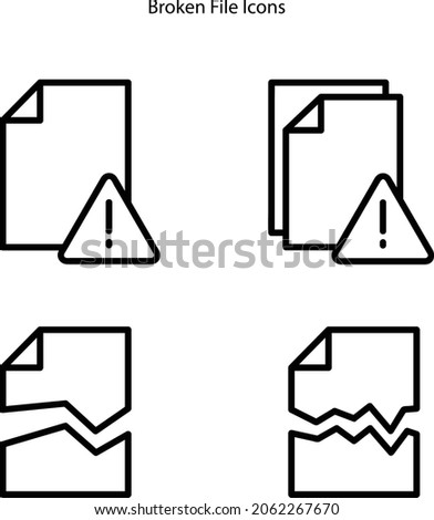 set of broken file icons on white background. missing file.