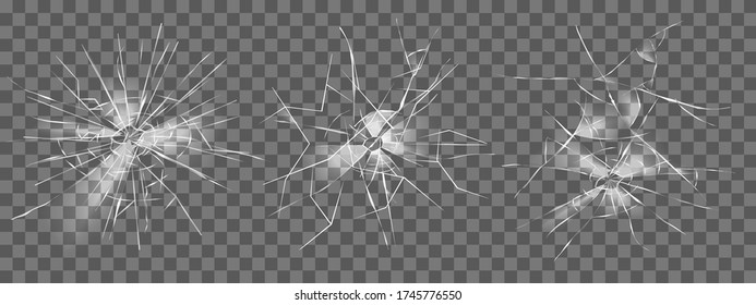 Set broken glass isolated on a transparent background